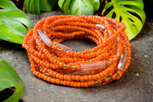 Waist Beads / Chaine de taille africaine - FADEKEMI  - Orange (élastique)