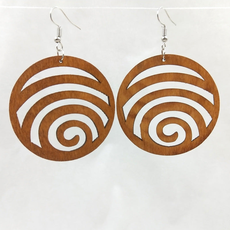 Boucles D'Oreilles Tribales En Bois 81stgeneration – Spirale Marron, Faux Stretch, Tendance