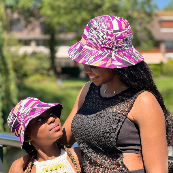 Chapeau bob / Bucket hat imprimé africain - Violet Kente - tailles enfants et adultes (Unisexe)