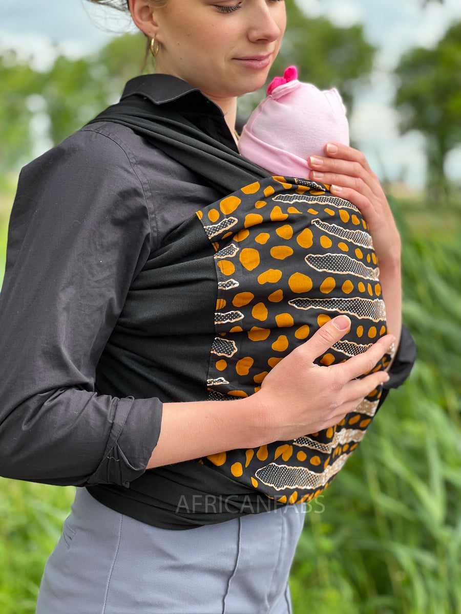 Porte-bébé / écharpe de portage imprimé africain - Marron / bleu