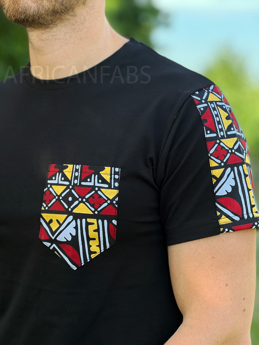 T-shirt avec détails d'imprimés africains manches bogolan rouge