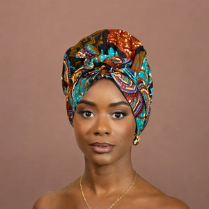 Turban facile - Bonnet en satin - Turquoise Multicolore 