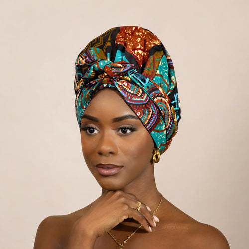 Turban facile - Bonnet en satin - Turquoise Multicolore 