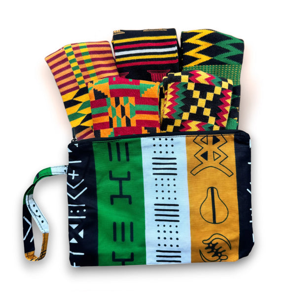 Chaussettes africaines / Ensemble de chaussettes afro AKWAABA en pochette - Lot de 5 paires