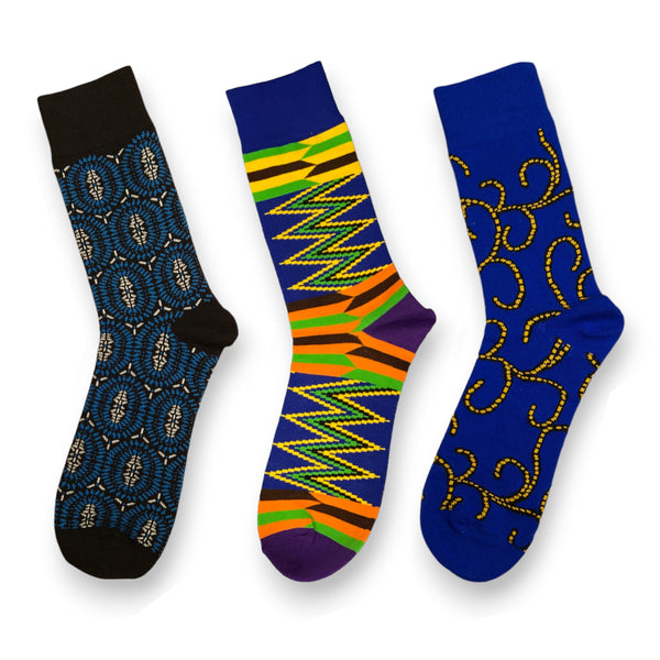 Chaussettes africaines / chaussettes afro - Lot de 3 paires - Bleu EHAIRRỌVBUGIE