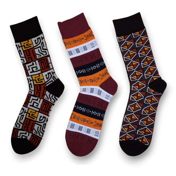 Chaussettes africaines / chaussettes afro - Lot de 3 paires - Marron ADWOA