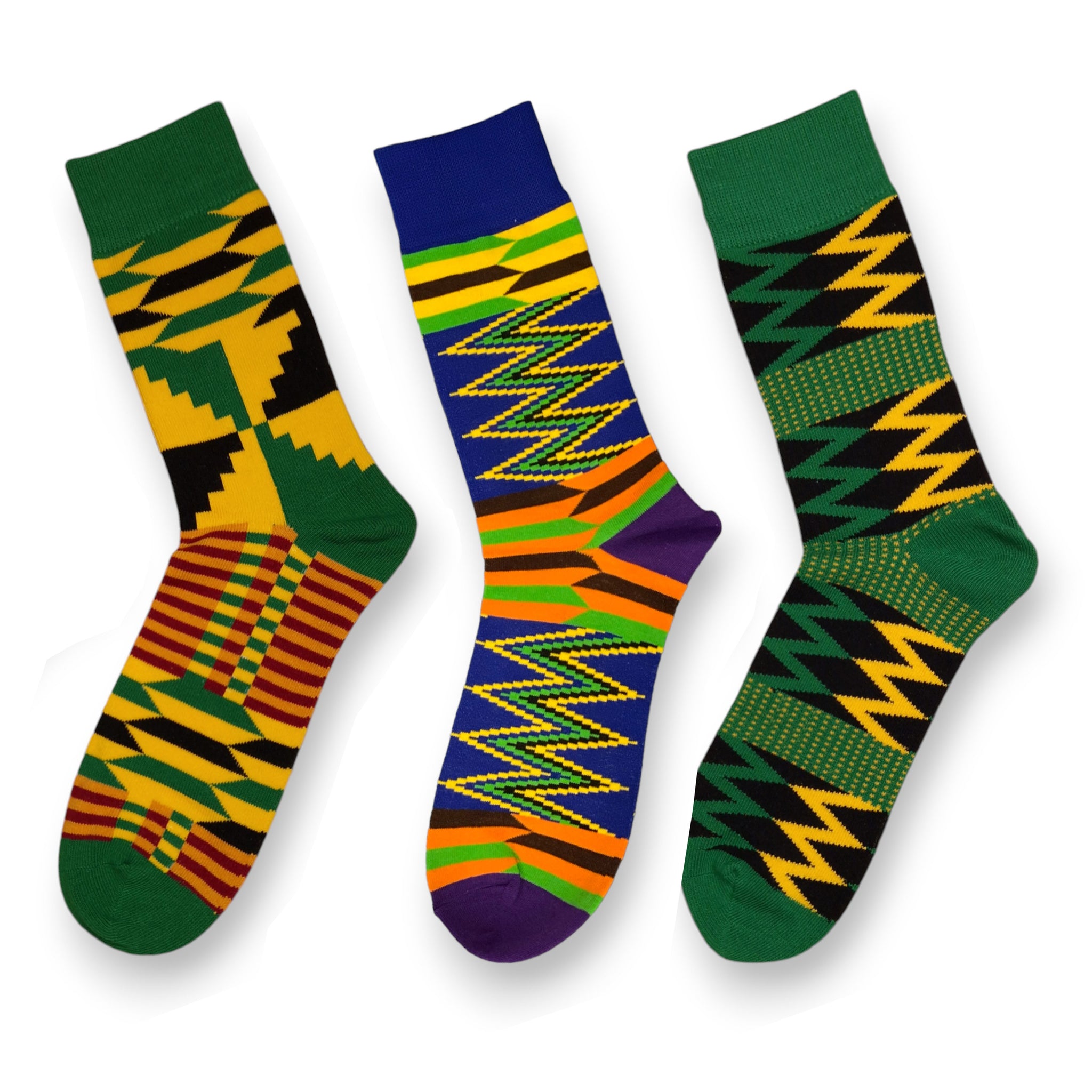Chaussettes africaines / chaussettes afro - Lot de 3 paires - Vert Kente KOFI
