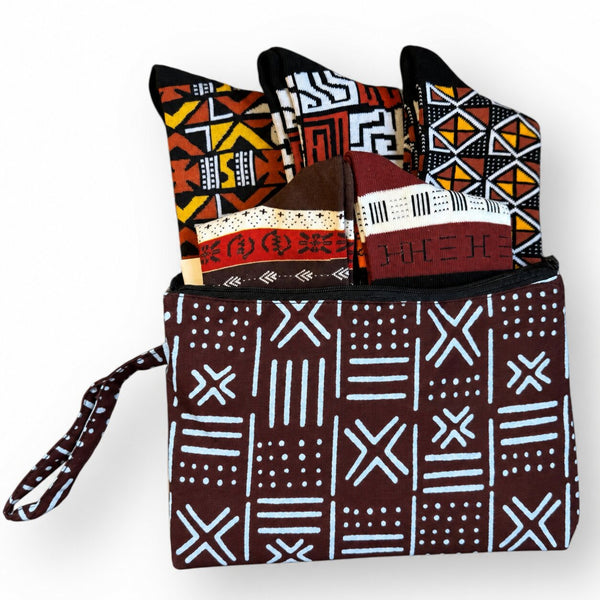Chaussettes africaines / Ensemble de chaussettes afro MENSAH en pochette - Lot de 5 paires