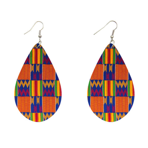 Kente bleu en forme de goutte - Boucles d'oreilles africaines