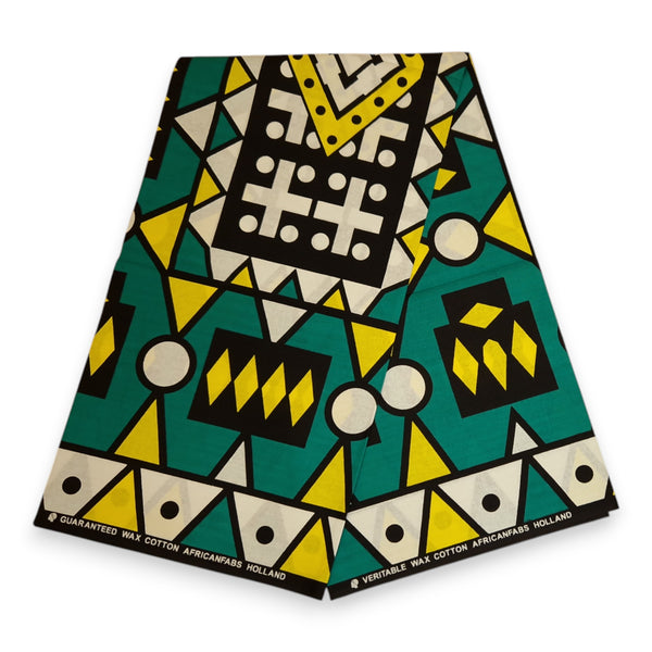 Foulard africain / Turban wax - Turquoise Jaune Samakaka / Samacaca