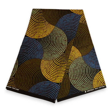 Tissu africain / tissu wax - Vert, bleu et jaune Concentric Circle Design - 100 % coton