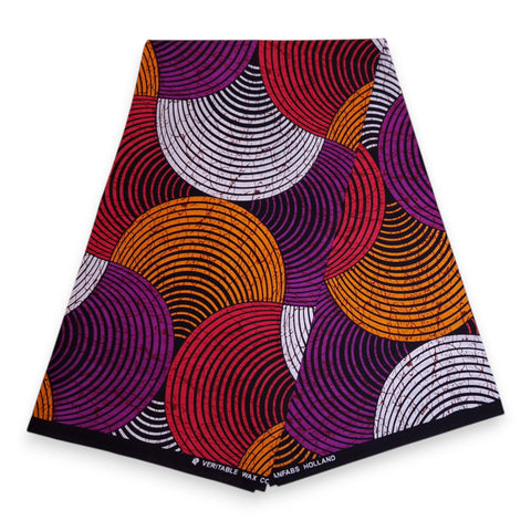 Tissu africain / tissu wax - Vert, bleu et jaune Concentric Circle Design - 100 % coton