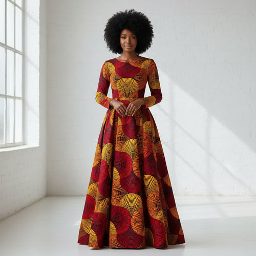 Tissu africain / tissu wax - Rouge et jaune Concentric Circle Design - 100 % coton