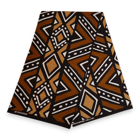 Tissu africain / tissu wax - Marron foncé et noir Bogolan - 100 % coton
