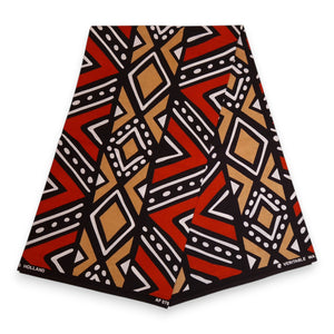 Tissu africain / tissu wax - Rouge et beige Bogolan - 100 % coton