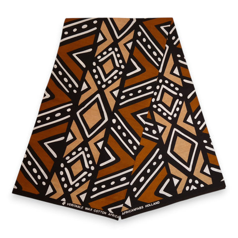 Tissu africain / tissu wax - Marron et beige Bogolan - 100 % coton