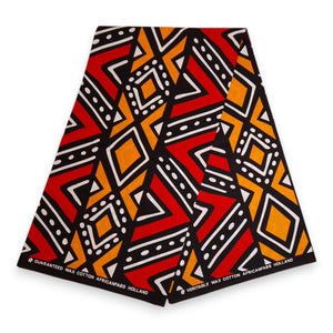 Tissu africain / tissu wax - Rouge et orange Bogolan - 100 % coton