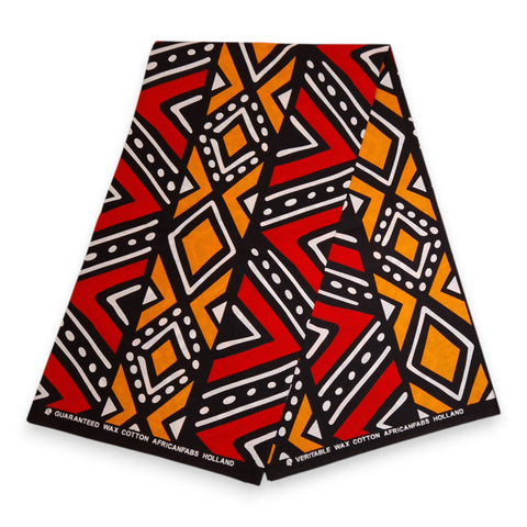 Tissu africain / tissu wax - Rouge et orange Bogolan - 100 % coton