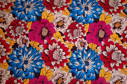 Tissu africain / tissu wax - Rouge et bleu Flowers - 100 % coton