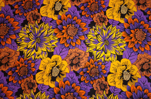 Tissu africain / tissu wax - Jaune et violet Flowers - 100 % coton