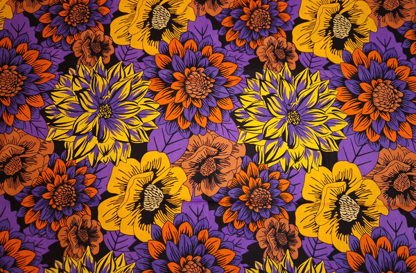 Tissu africain / tissu wax - Jaune et violet Flowers - 100 % coton
