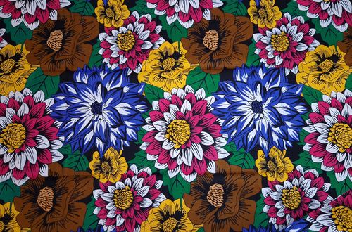 Tissu africain / tissu wax - Bleu et fuchsia Flowers - 100 % coton
