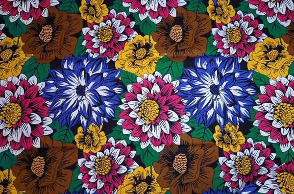 Tissu africain / tissu wax - Bleu et fuchsia Flowers - 100 % coton