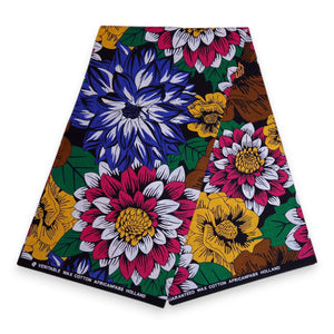 Tissu africain / tissu wax - Bleu et fuchsia Flowers - 100 % coton