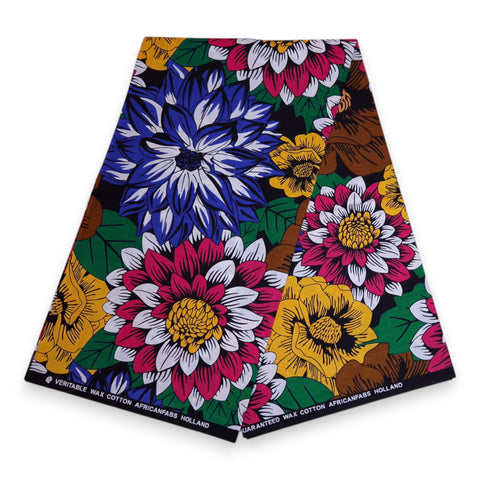 Tissu africain / tissu wax - Bleu et fuchsia Flowers - 100 % coton