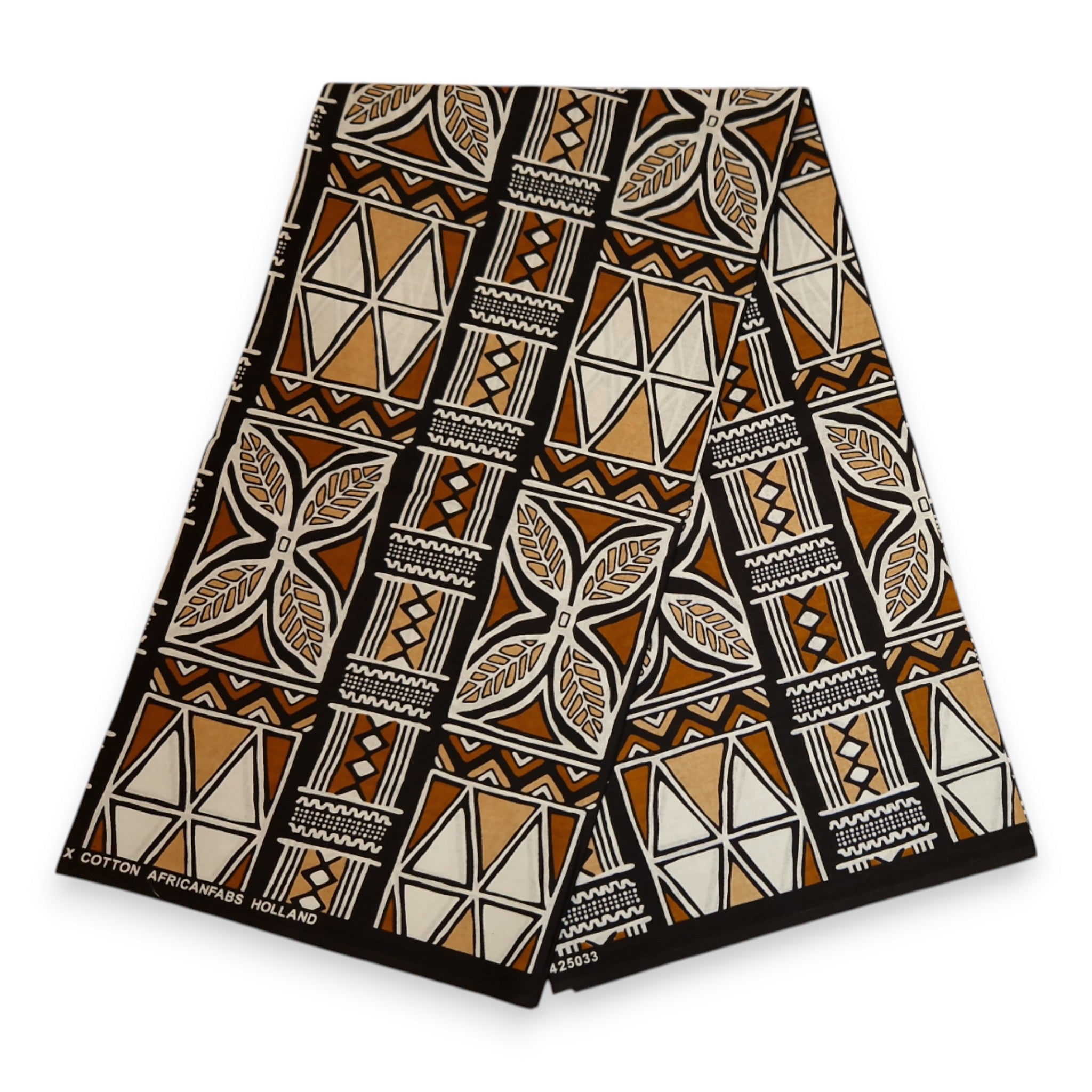 Tissu africain / tissu wax - Marron et blanc Bogolan Symbols - 100 % coton