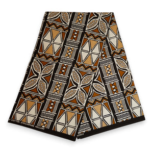 Tissu africain / tissu wax - Marron et blanc Bogolan Symbols - 100 % coton