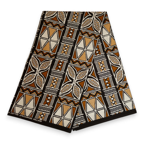 Tissu africain / tissu wax - Marron et blanc Bogolan Symbols - 100 % coton