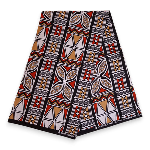 Tissu africain / tissu wax - Rouge et beige Bogolan Symbols - 100 % coton