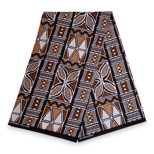 Tissu africain / tissu wax - Rouge et beige Bogolan Symbols - 100 % coton