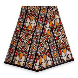 Tissu africain / tissu wax - Rouge et orange Bogolan Symbols - 100 % coton