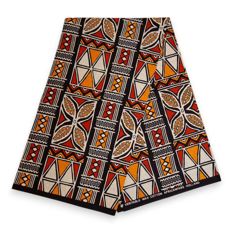 Tissu africain / tissu wax - Rouge et orange Bogolan Symbols - 100 % coton