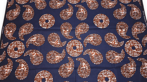 Tissu wax africain - Bleu Marron Navy Paisley Sun - 100% coton