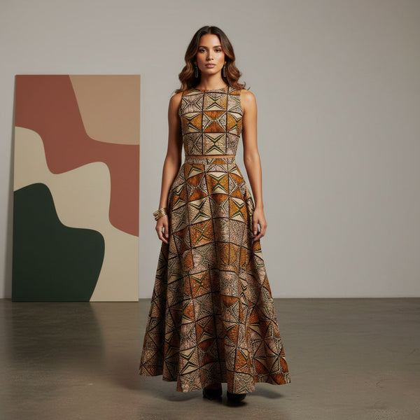 Tissu africain / tissu wax - Orange et vert olive African Prism - 100 % coton