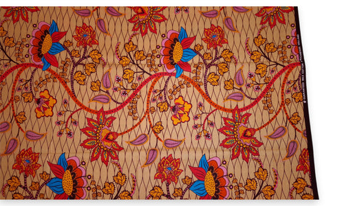 Tissu africain / tissu wax - Beige et orange Botanical Flow - 100 % coton