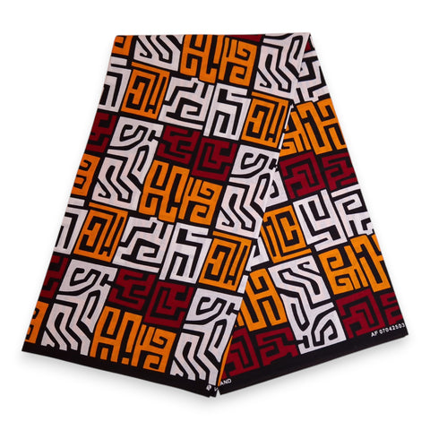 Tissu africain / tissu wax - Bleu et orange jaune Kuba Blocks Congo - 100 % coton