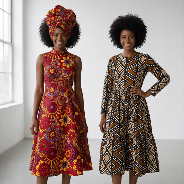 Tissu africain / tissu wax - Rouge et jaune Mandala Patchwork - 100 % coton