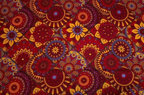 Tissu africain / tissu wax - Rouge et jaune Mandala Patchwork - 100 % coton
