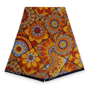 Tissu africain / tissu wax - Orange et bleu clair Mandala Patchwork - 100 % coton