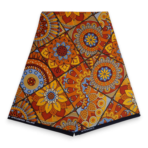 Tissu africain / tissu wax - Orange et bleu clair Mandala Patchwork - 100 % coton