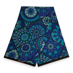 Tissu africain / tissu wax - Bleu et turquoise Mandala Patchwork - 100 % coton