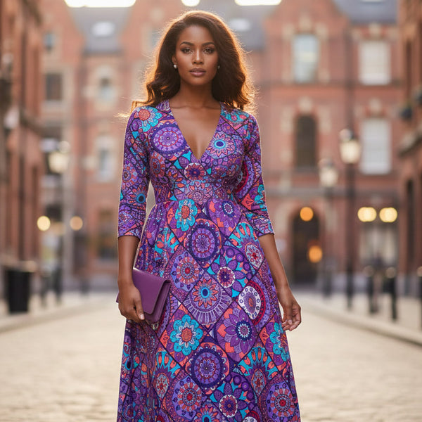 Tissu africain / tissu wax - Violet et bleu clair Mandala Patchwork - 100 % coton