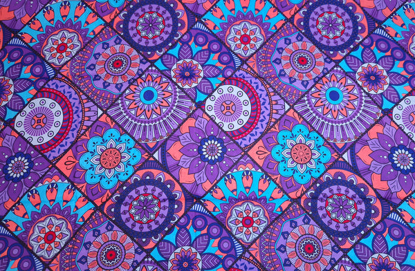 Tissu africain / tissu wax - Violet et bleu clair Mandala Patchwork - 100 % coton