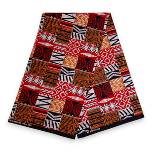 Tissu africain / tissu wax - Rouge Bogolan Mosaic - 100 % coton