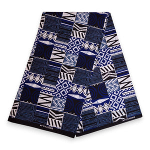 Tissu africain / tissu wax - Bleu Bogolan Mosaic - 100 % coton
