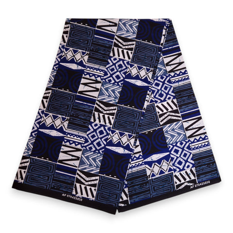 Tissu africain / tissu wax - Bleu Bogolan Mosaic - 100 % coton